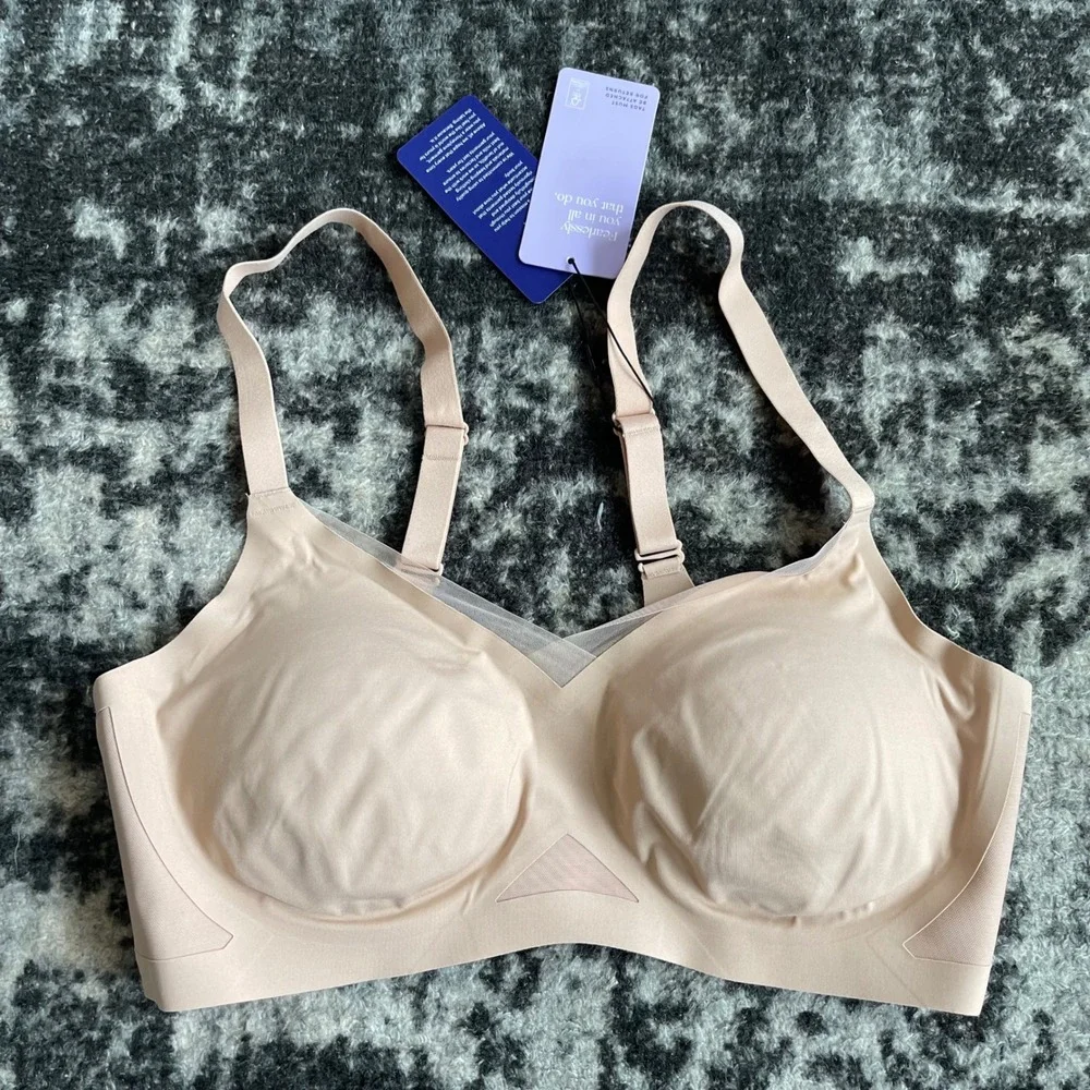 NWT Honeylove Crossover Bra Sz 1X Sand Beige Nude Wireless Mesh Seamless Support